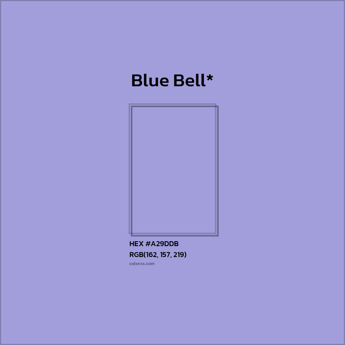 #A29DDB hex color. RGB, RYB, CMYK, HSL, HSV codes and color conversions. Matching color names, palettes, paints.