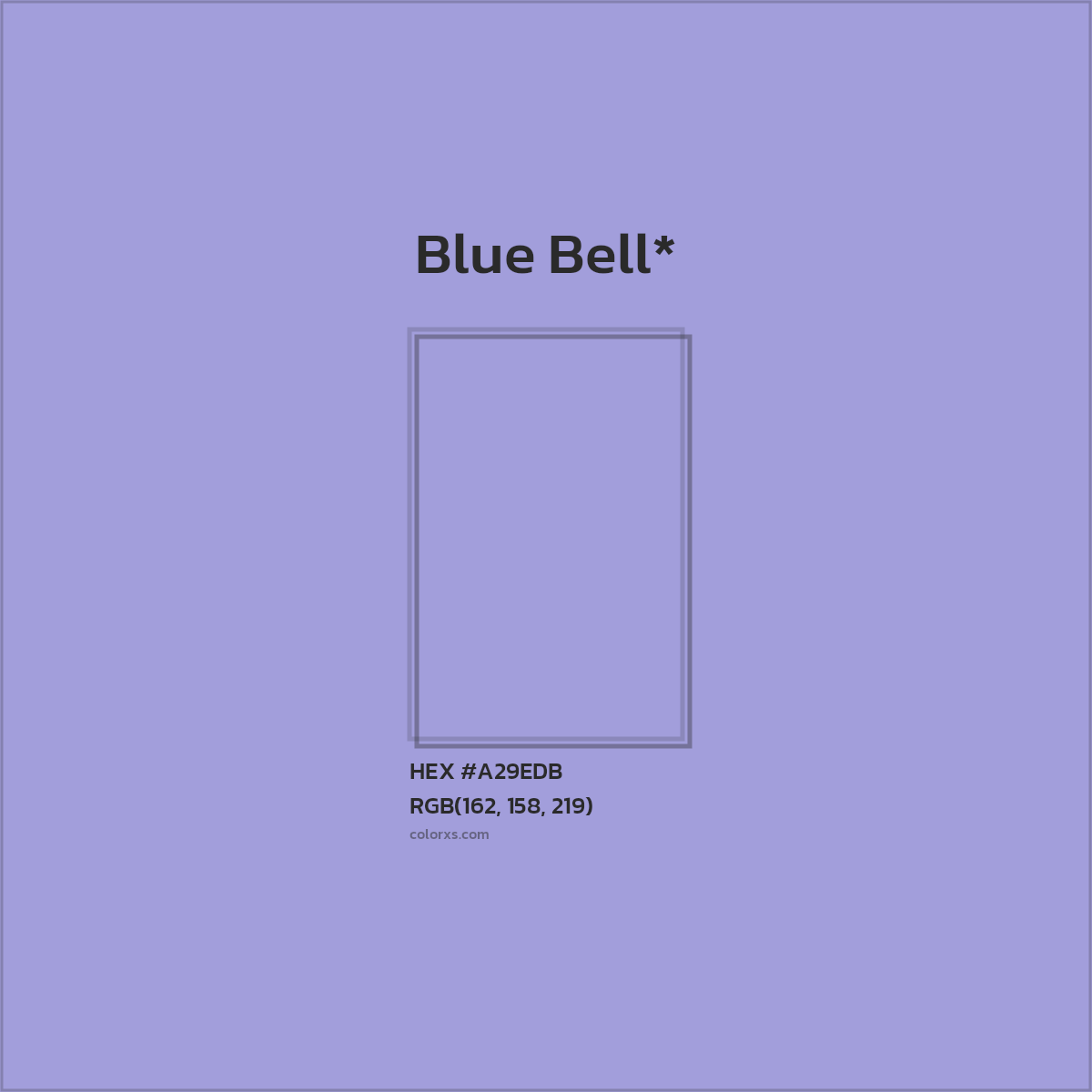 #A29EDB hex color. RGB, RYB, CMYK, HSL, HSV codes and color conversions. Matching color names, palettes, paints.