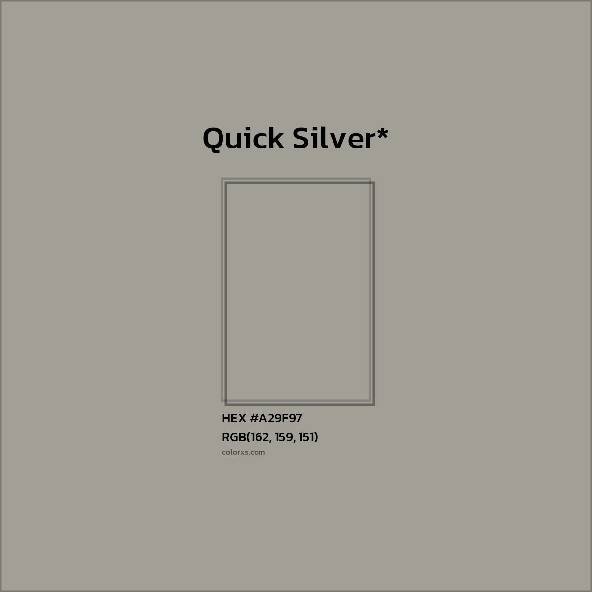 #A29F97 hex color. RGB, RYB, CMYK, HSL, HSV codes and color conversions. Matching color names, palettes, paints.