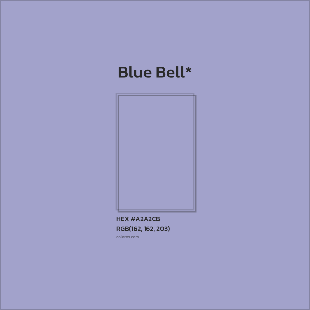 #A2A2CB hex color. RGB, RYB, CMYK, HSL, HSV codes and color conversions. Matching color names, palettes, paints.