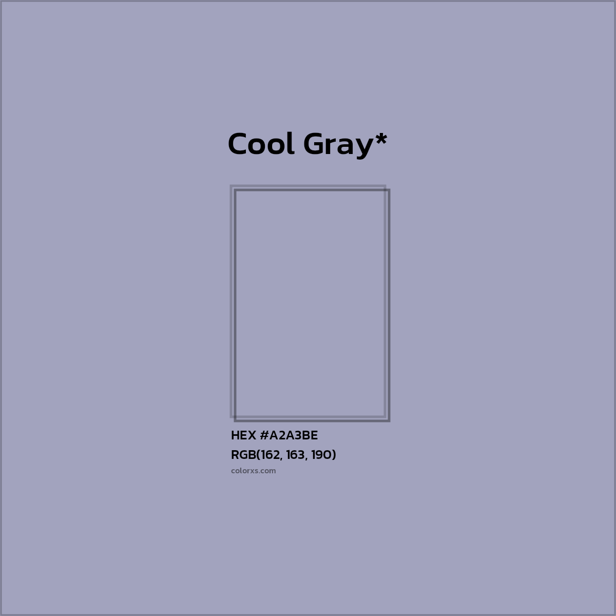 #A2A3BE hex color. RGB, RYB, CMYK, HSL, HSV codes and color conversions. Matching color names, palettes, paints.
