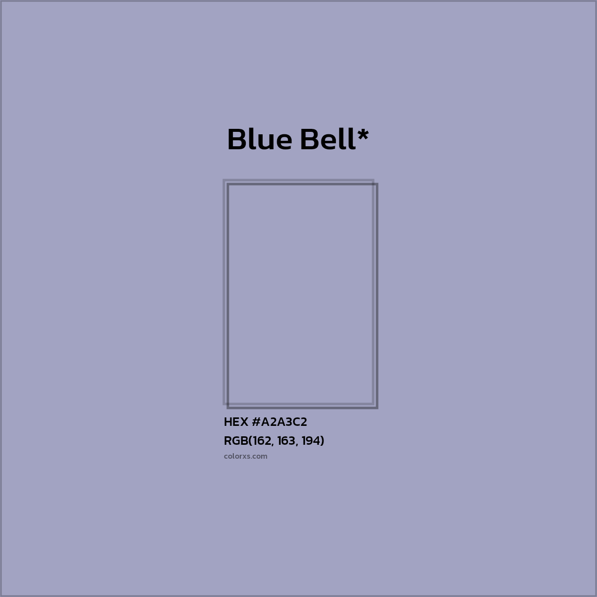 #A2A3C2 hex color. RGB, RYB, CMYK, HSL, HSV codes and color conversions. Matching color names, palettes, paints.