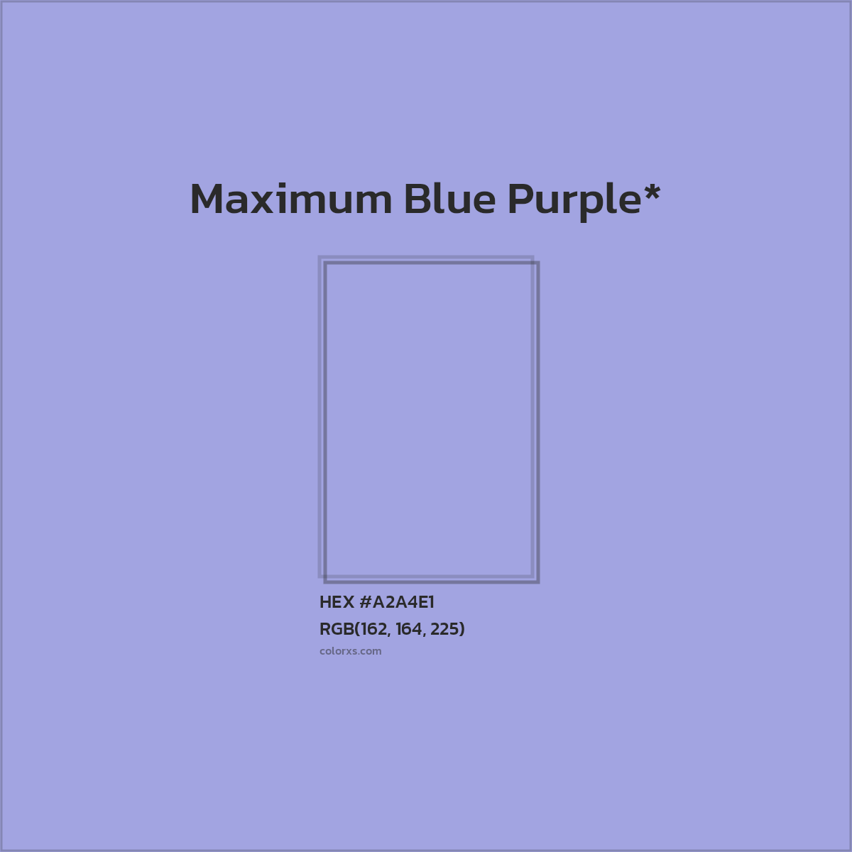 #A2A4E1 hex color. RGB, RYB, CMYK, HSL, HSV codes and color conversions. Matching color names, palettes, paints.