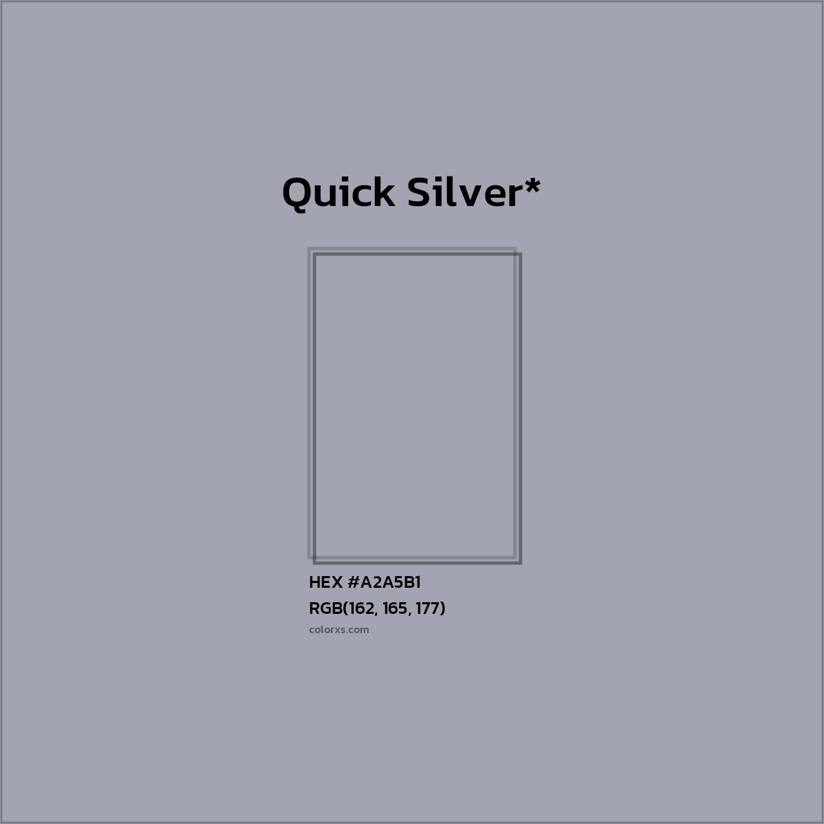 #A2A5B1 hex color. RGB, RYB, CMYK, HSL, HSV codes and color conversions. Matching color names, palettes, paints.