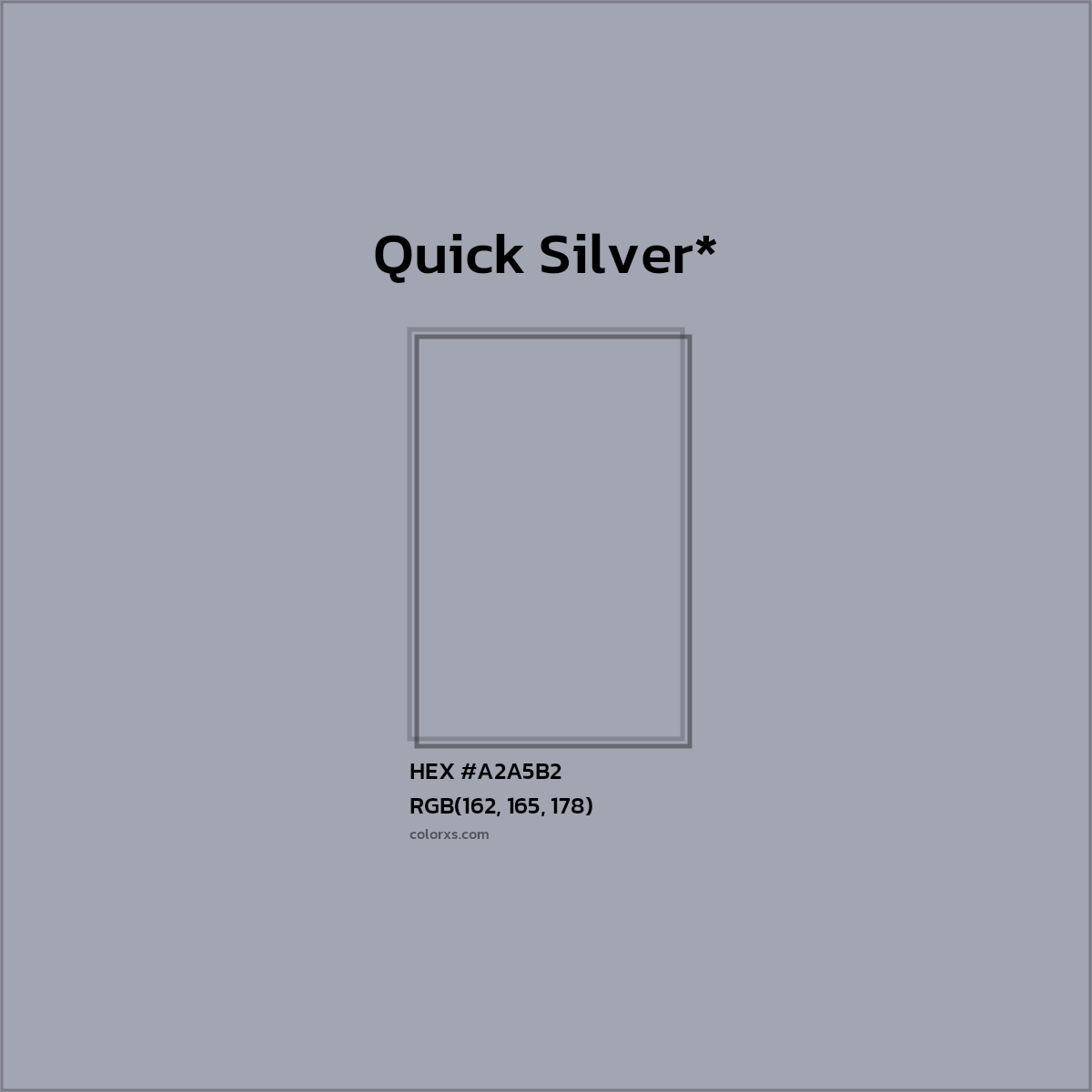 #A2A5B2 hex color. RGB, RYB, CMYK, HSL, HSV codes and color conversions. Matching color names, palettes, paints.