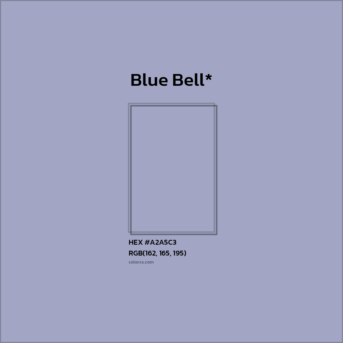 #A2A5C3 hex color. RGB, RYB, CMYK, HSL, HSV codes and color conversions. Matching color names, palettes, paints.