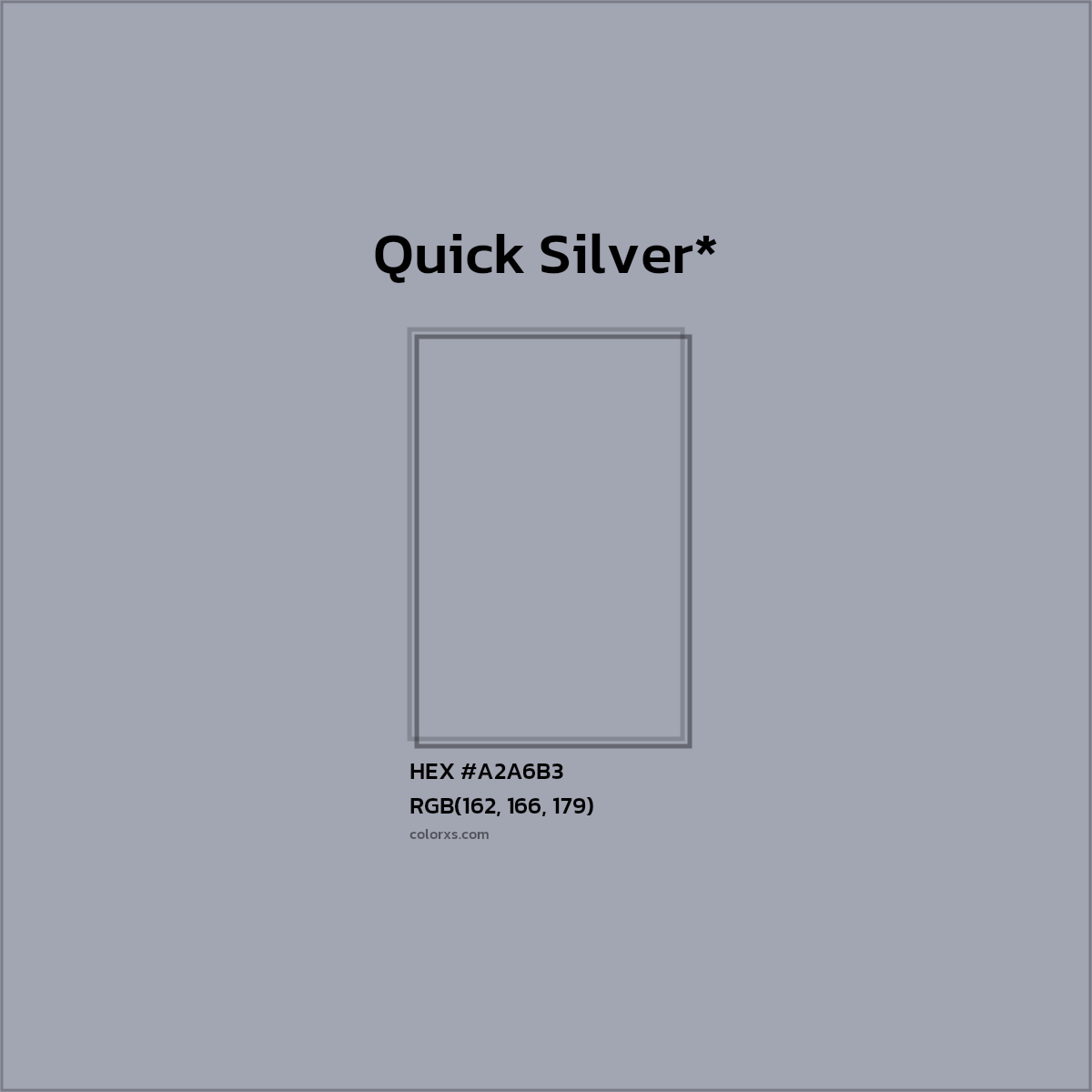 #A2A6B3 hex color. RGB, RYB, CMYK, HSL, HSV codes and color conversions. Matching color names, palettes, paints.