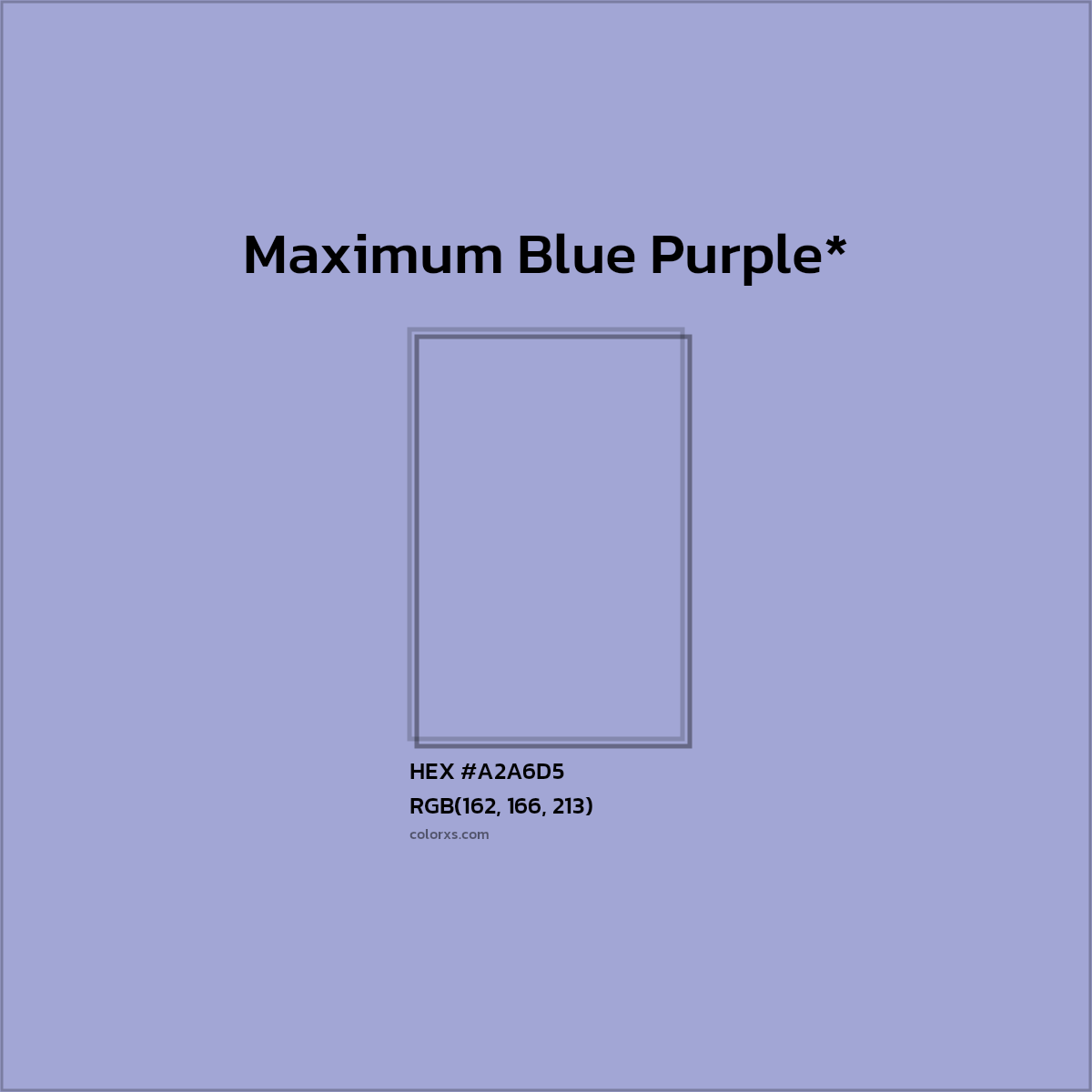 #A2A6D5 hex color. RGB, RYB, CMYK, HSL, HSV codes and color conversions. Matching color names, palettes, paints.
