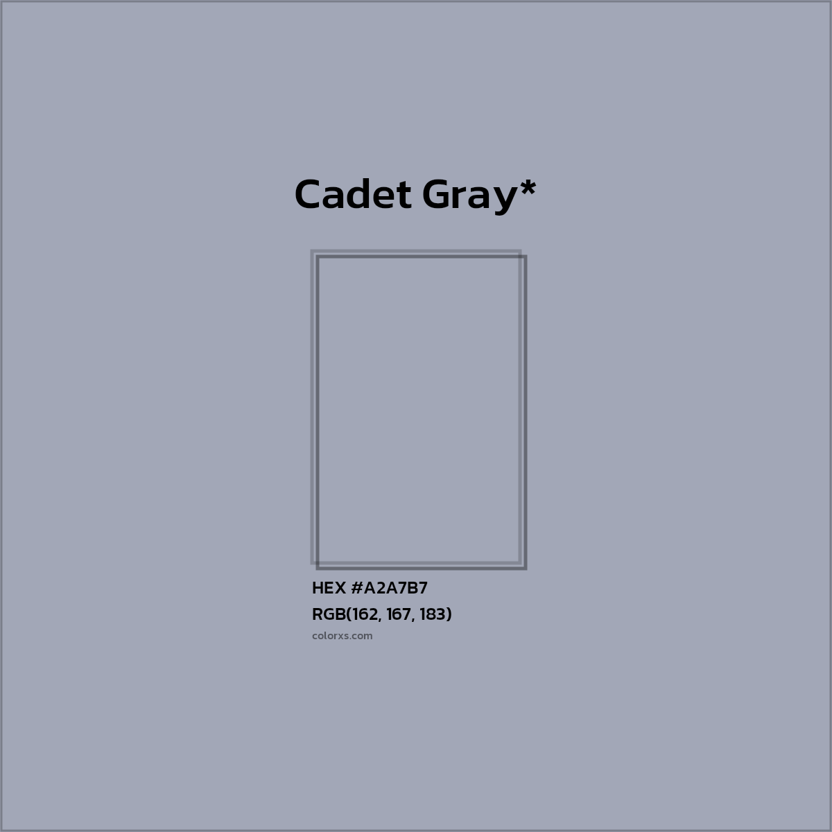 #A2A7B7 hex color. RGB, RYB, CMYK, HSL, HSV codes and color conversions. Matching color names, palettes, paints.