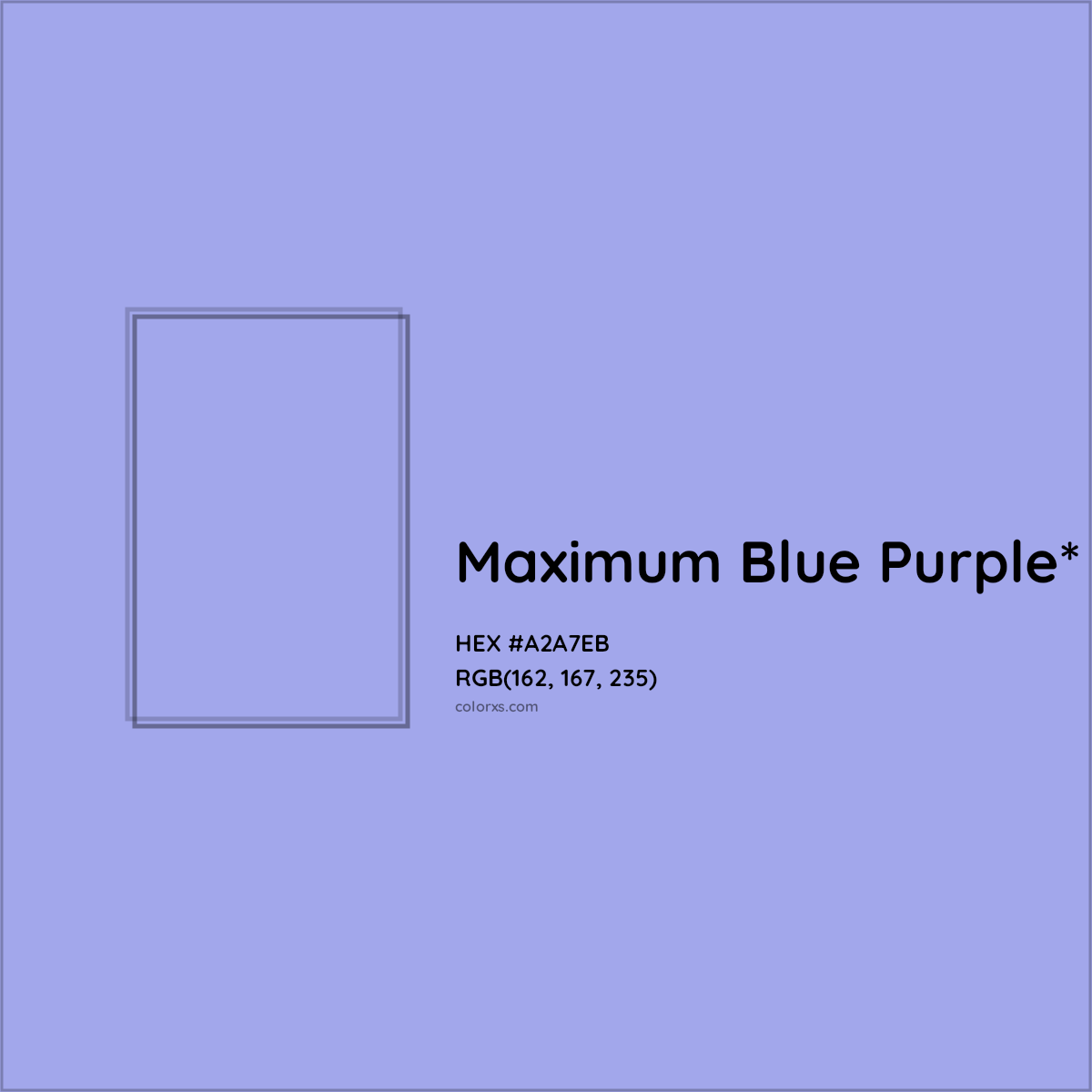 #A2A7EB hex color. RGB, RYB, CMYK, HSL, HSV codes and color conversions. Matching color names, palettes, paints.