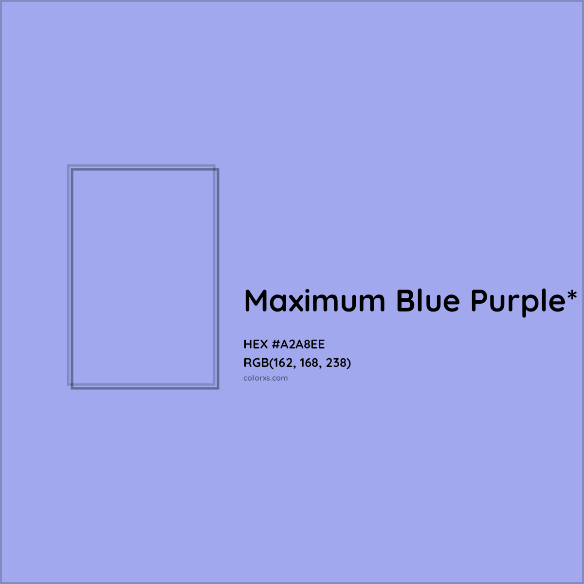 #A2A8EE hex color. RGB, RYB, CMYK, HSL, HSV codes and color conversions. Matching color names, palettes, paints.