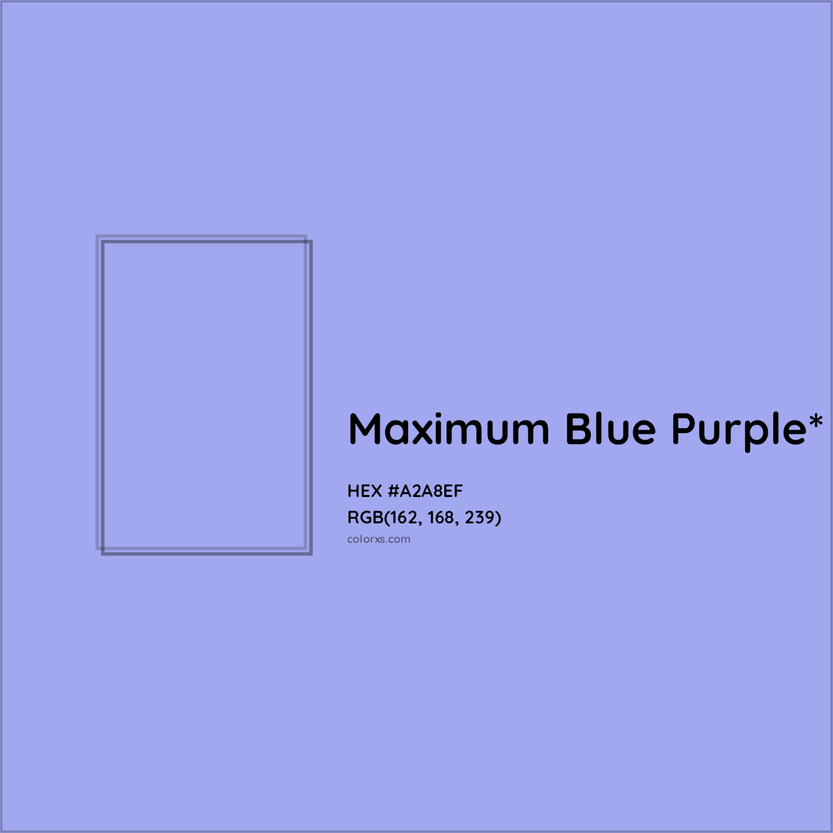 #A2A8EF hex color. RGB, RYB, CMYK, HSL, HSV codes and color conversions. Matching color names, palettes, paints.