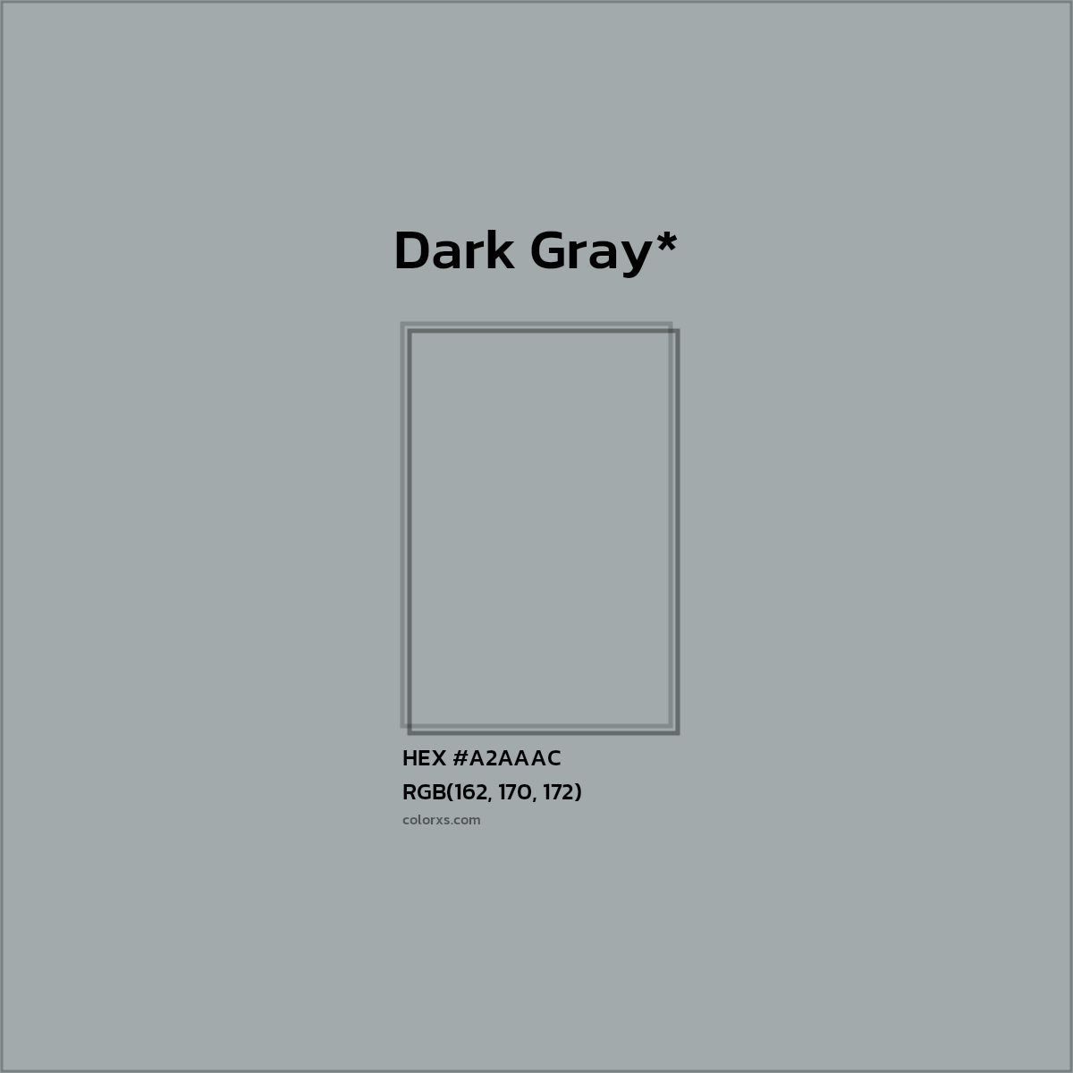 #A2AAAC hex color. RGB, RYB, CMYK, HSL, HSV codes and color conversions. Matching color names, palettes, paints.