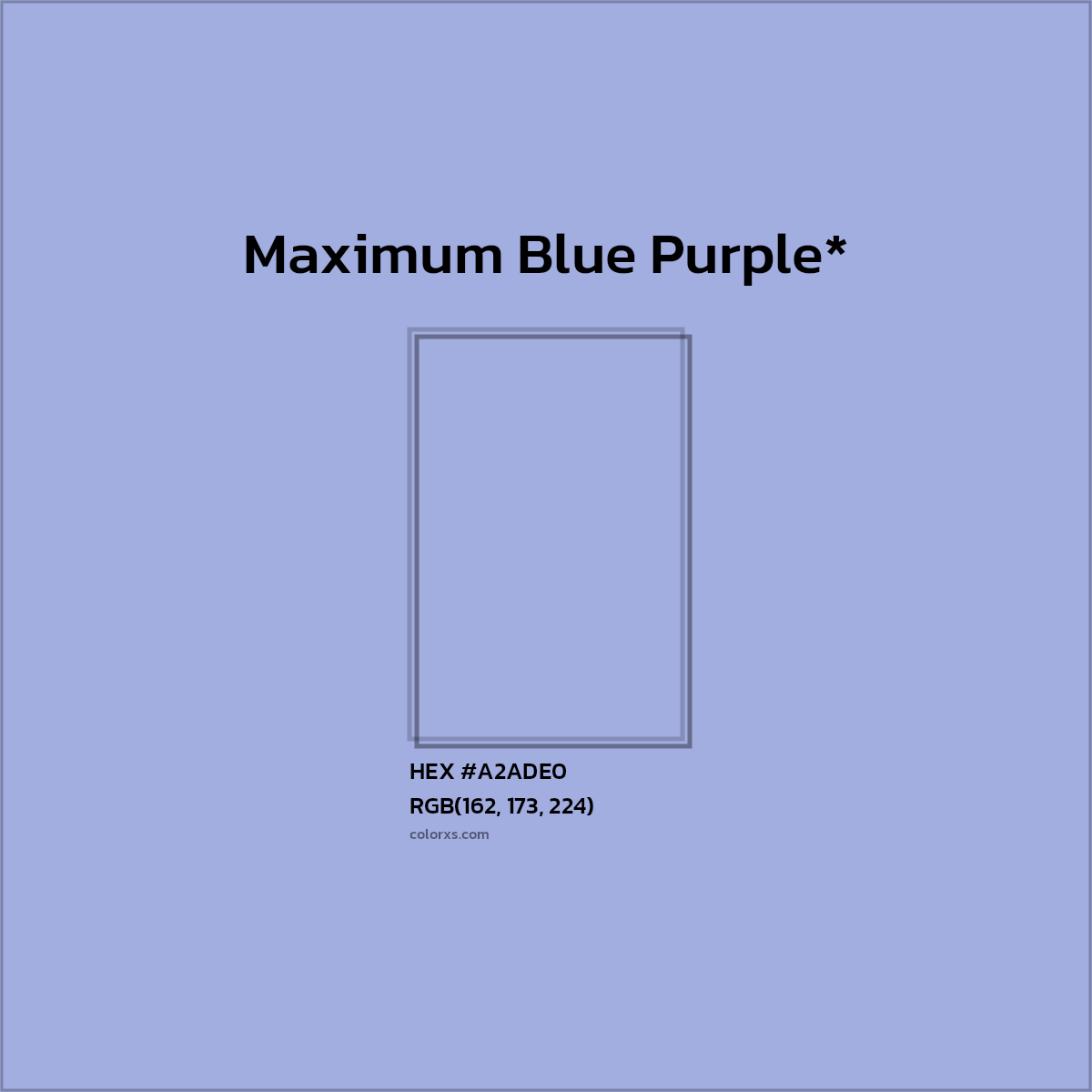 #A2ADE0 hex color. RGB, RYB, CMYK, HSL, HSV codes and color conversions. Matching color names, palettes, paints.