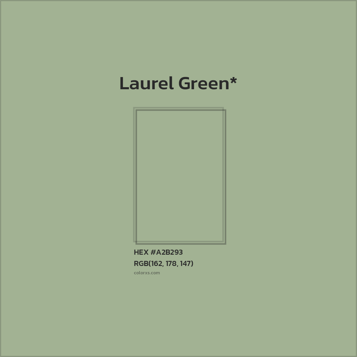 #A2B293 hex color. RGB, RYB, CMYK, HSL, HSV codes and color conversions. Matching color names, palettes, paints.