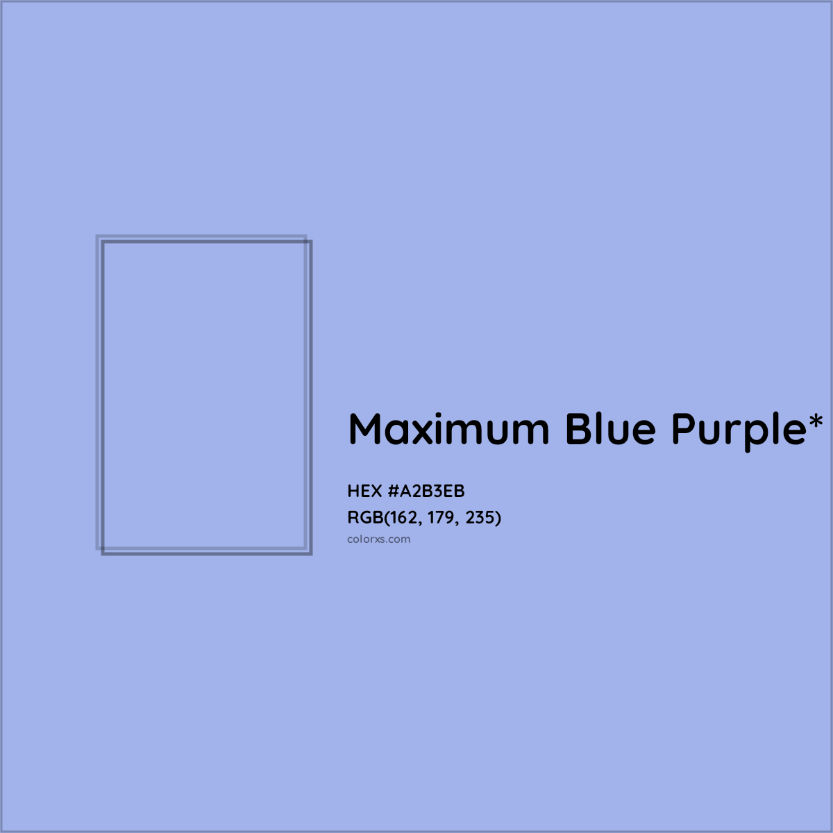 #A2B3EB hex color. RGB, RYB, CMYK, HSL, HSV codes and color conversions. Matching color names, palettes, paints.