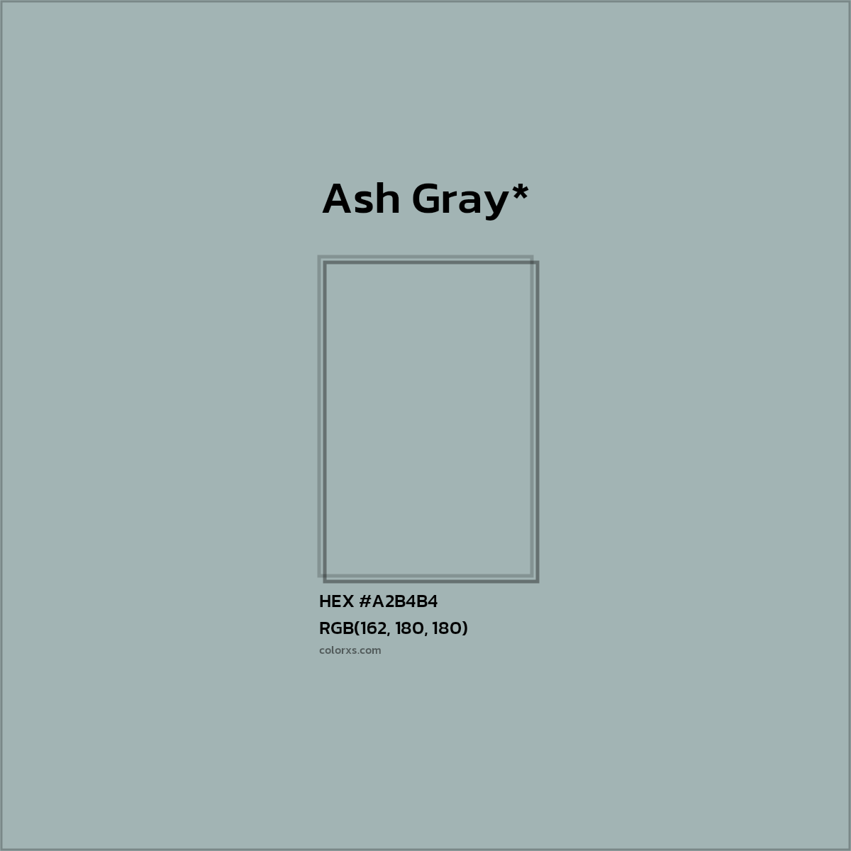 #A2B4B4 hex color. RGB, RYB, CMYK, HSL, HSV codes and color conversions. Matching color names, palettes, paints.