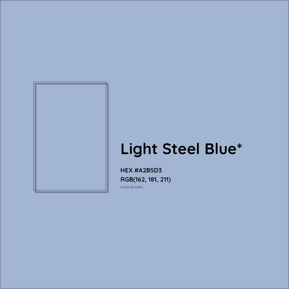 #A2B5D3 hex color. RGB, RYB, CMYK, HSL, HSV codes and color conversions. Matching color names, palettes, paints.