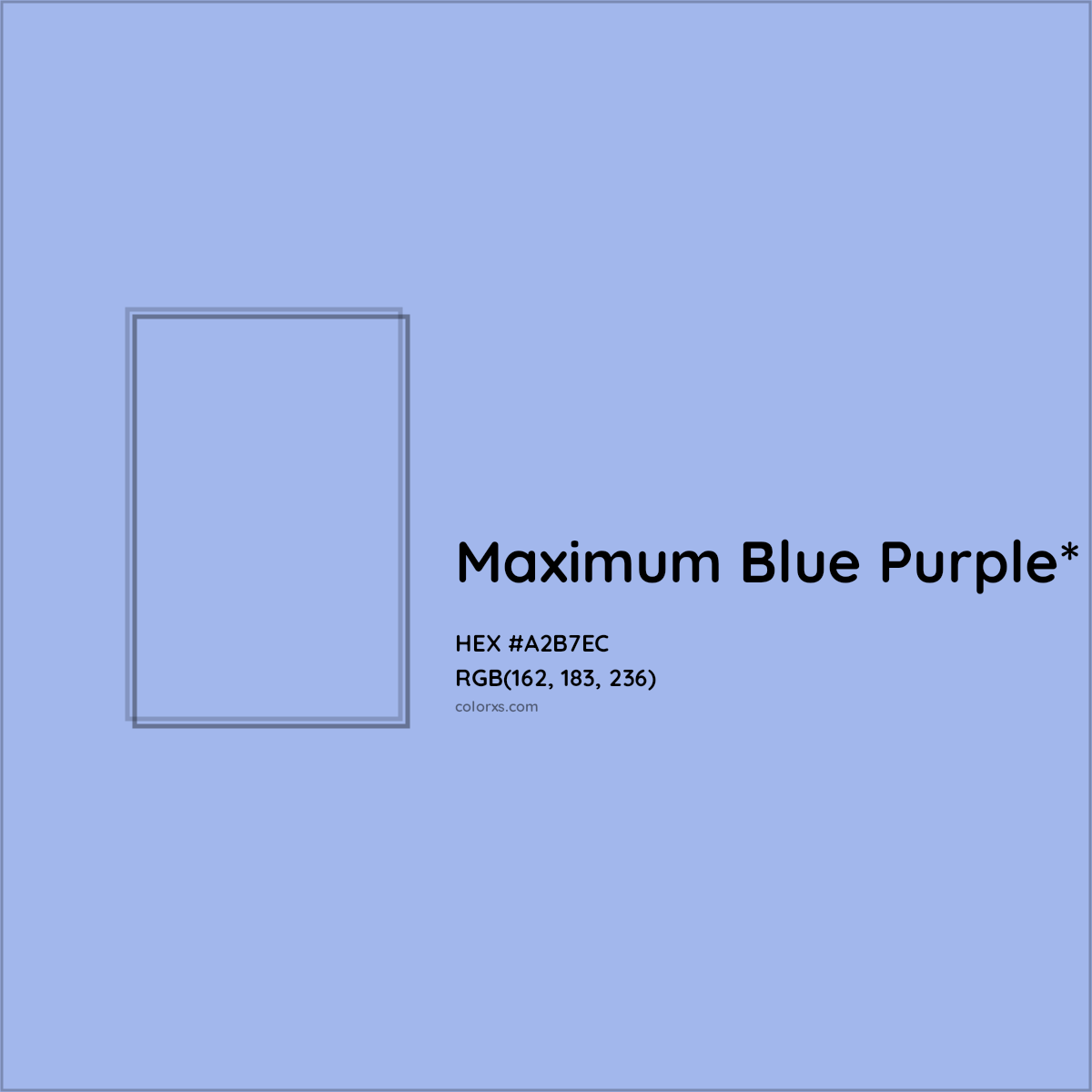 #A2B7EC hex color. RGB, RYB, CMYK, HSL, HSV codes and color conversions. Matching color names, palettes, paints.