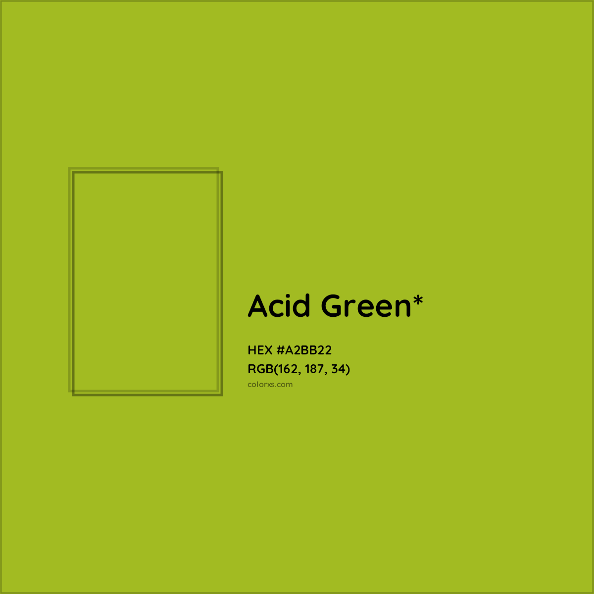 #A2BB22 hex color. RGB, RYB, CMYK, HSL, HSV codes and color conversions. Matching color names, palettes, paints.