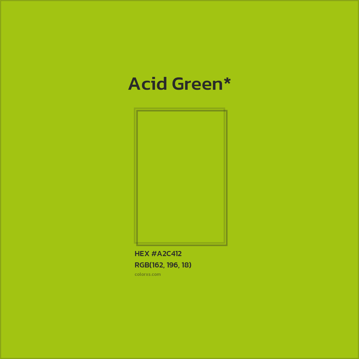 #A2C412 hex color. RGB, RYB, CMYK, HSL, HSV codes and color conversions. Matching color names, palettes, paints.