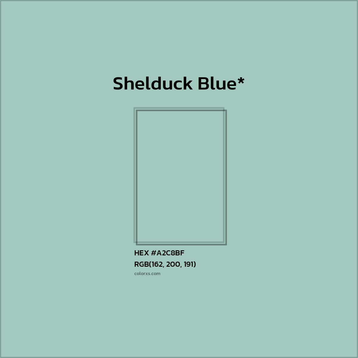 #A2C8BF hex color. RGB, RYB, CMYK, HSL, HSV codes and color conversions. Matching color names, palettes, paints.