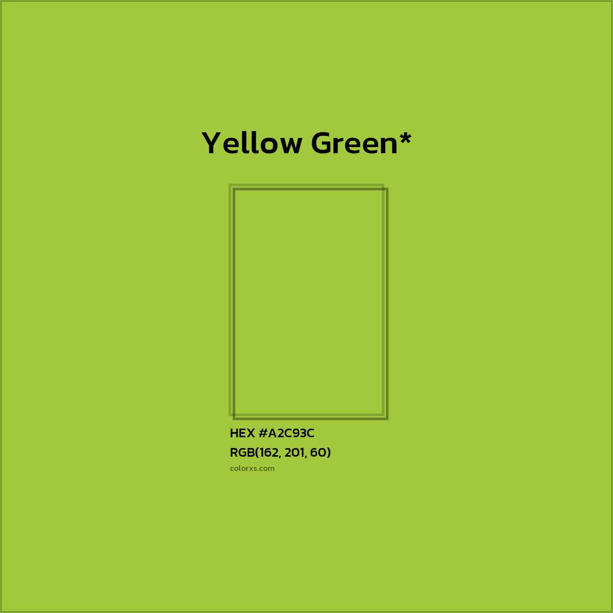 #A2C93C hex color. RGB, RYB, CMYK, HSL, HSV codes and color conversions. Matching color names, palettes, paints.