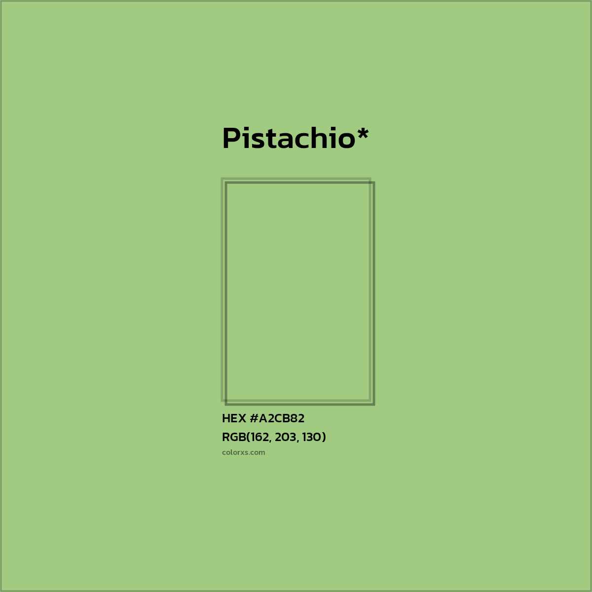 #A2CB82 hex color. RGB, RYB, CMYK, HSL, HSV codes and color conversions. Matching color names, palettes, paints.