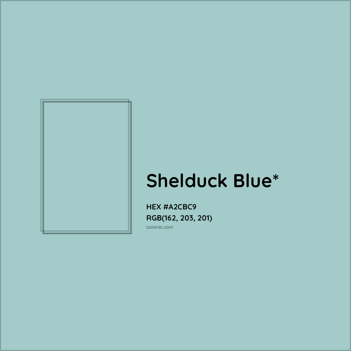 #A2CBC9 hex color. RGB, RYB, CMYK, HSL, HSV codes and color conversions. Matching color names, palettes, paints.