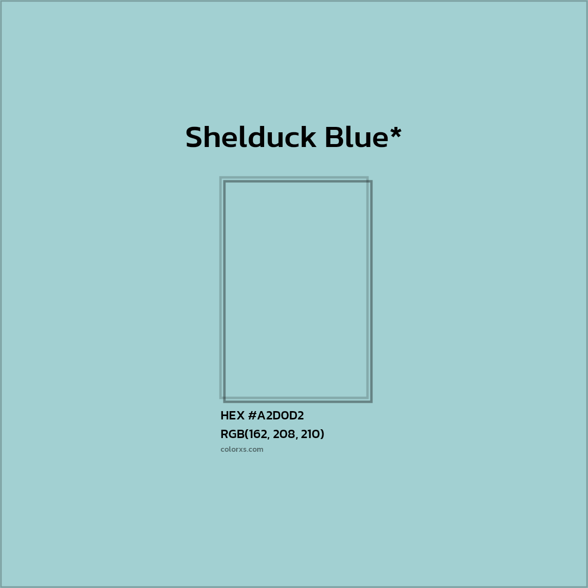 #A2D0D2 hex color. RGB, RYB, CMYK, HSL, HSV codes and color conversions. Matching color names, palettes, paints.