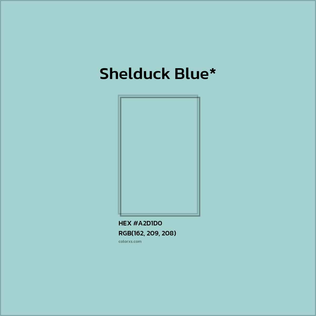 #A2D1D0 hex color. RGB, RYB, CMYK, HSL, HSV codes and color conversions. Matching color names, palettes, paints.