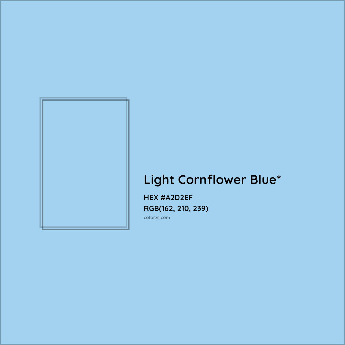 #A2D2EF hex color. RGB, RYB, CMYK, HSL, HSV codes and color conversions. Matching color names, palettes, paints.