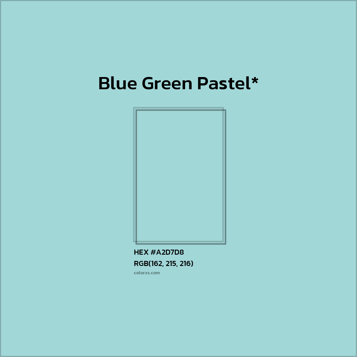 #A2D7D8 hex color. RGB, RYB, CMYK, HSL, HSV codes and color conversions. Matching color names, palettes, paints.