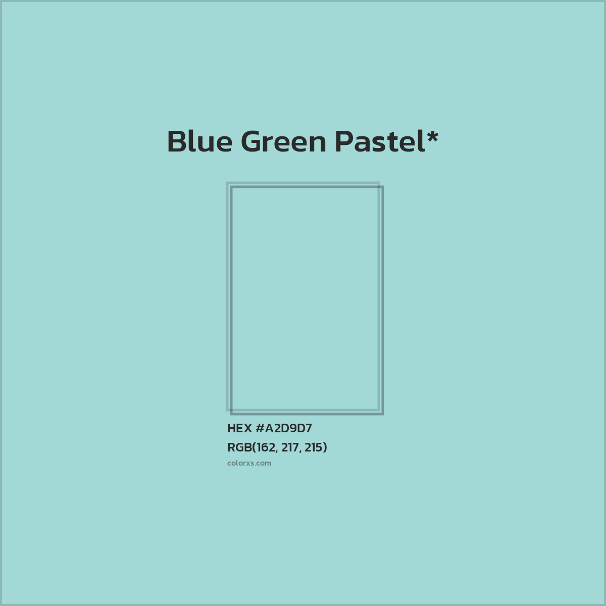 #A2D9D7 hex color. RGB, RYB, CMYK, HSL, HSV codes and color conversions. Matching color names, palettes, paints.