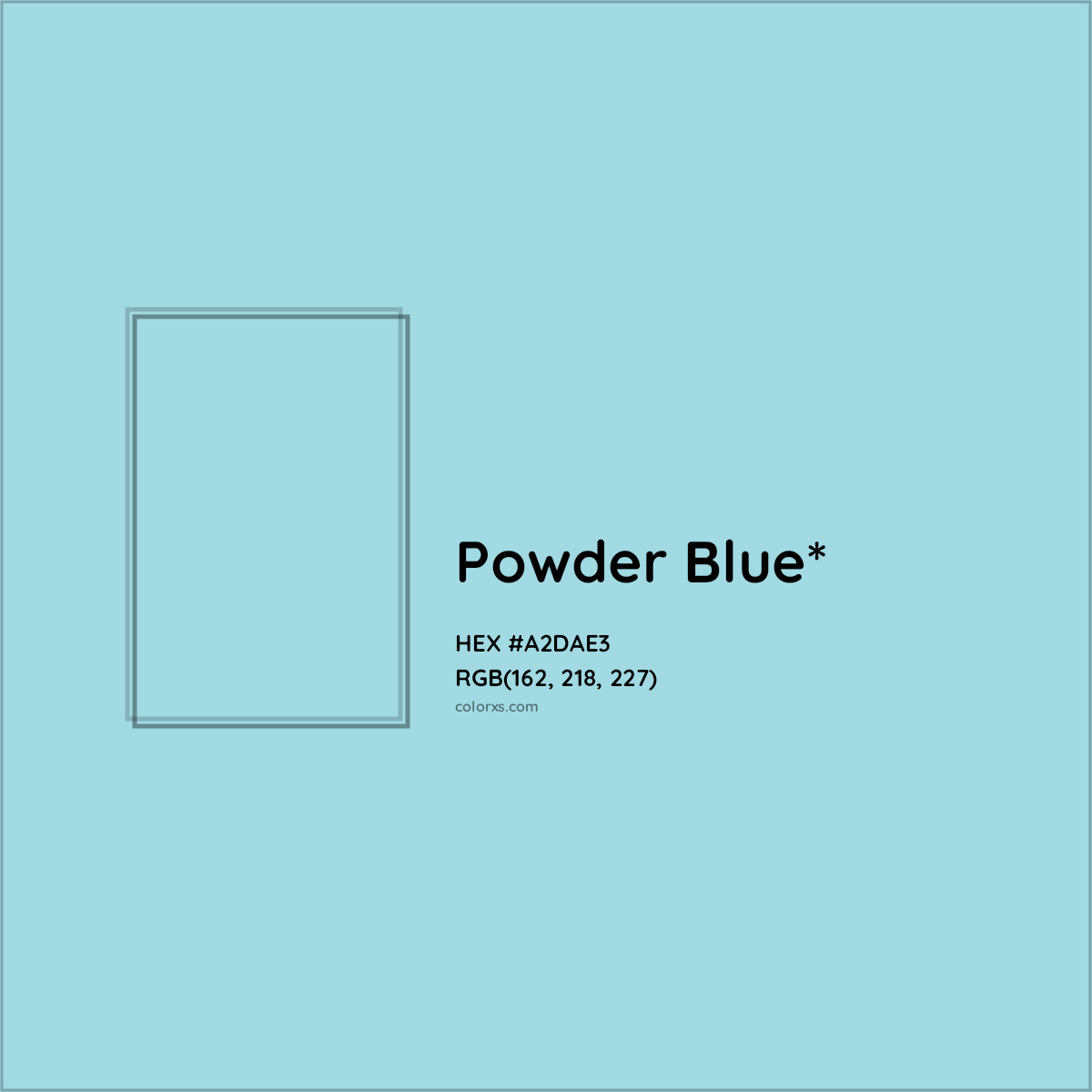 #A2DAE3 hex color. RGB, RYB, CMYK, HSL, HSV codes and color conversions. Matching color names, palettes, paints.
