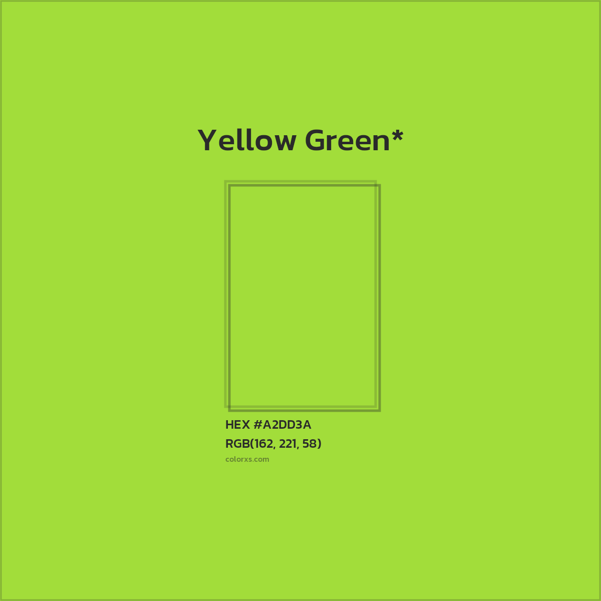 #A2DD3A hex color. RGB, RYB, CMYK, HSL, HSV codes and color conversions. Matching color names, palettes, paints.