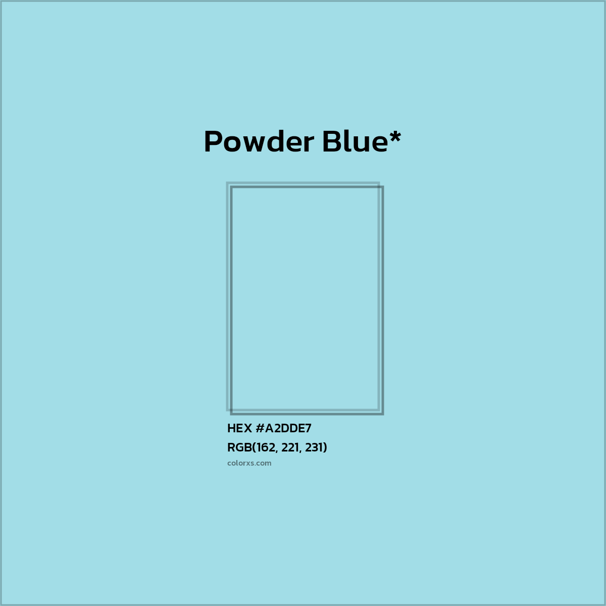 #A2DDE7 hex color. RGB, RYB, CMYK, HSL, HSV codes and color conversions. Matching color names, palettes, paints.