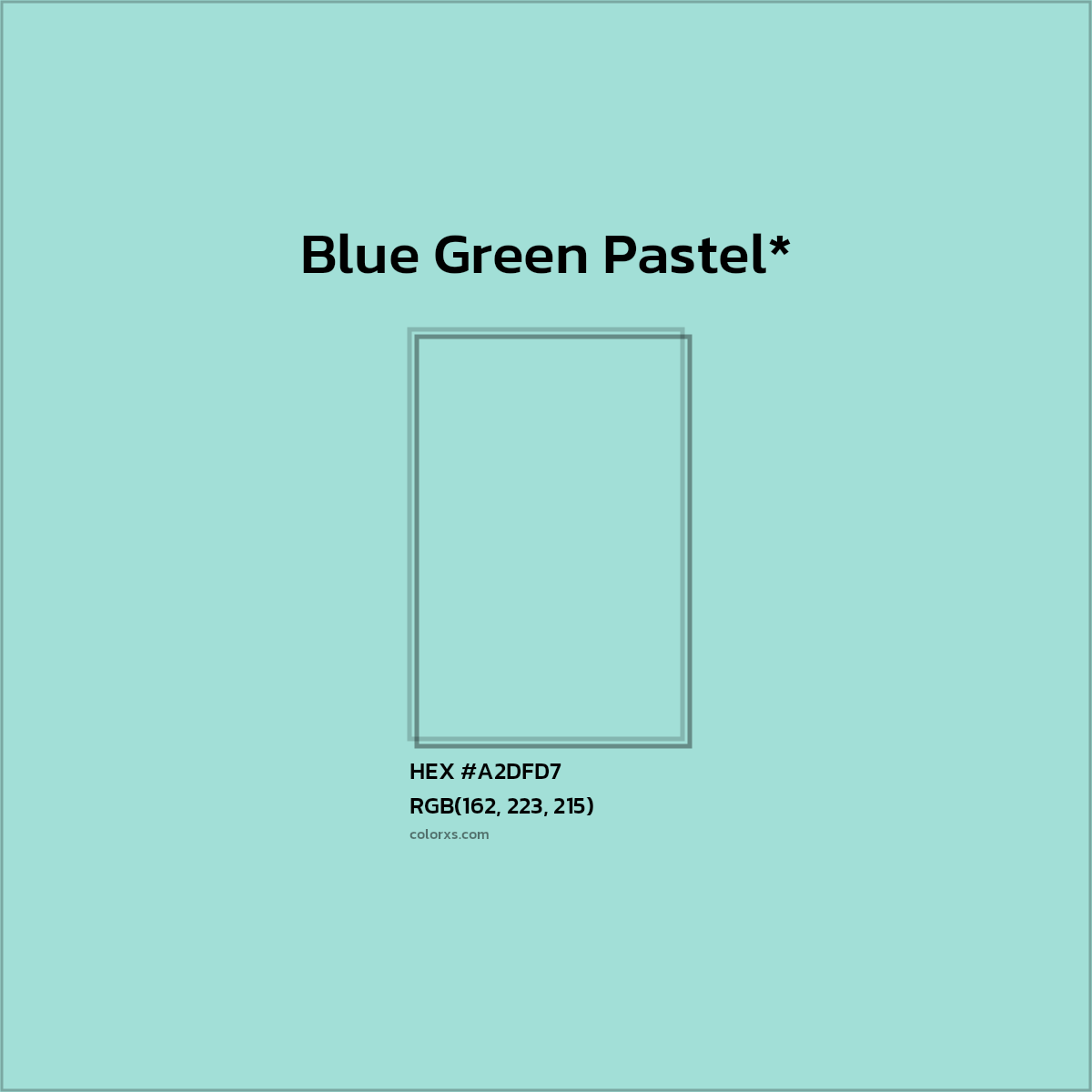 #A2DFD7 hex color. RGB, RYB, CMYK, HSL, HSV codes and color conversions. Matching color names, palettes, paints.