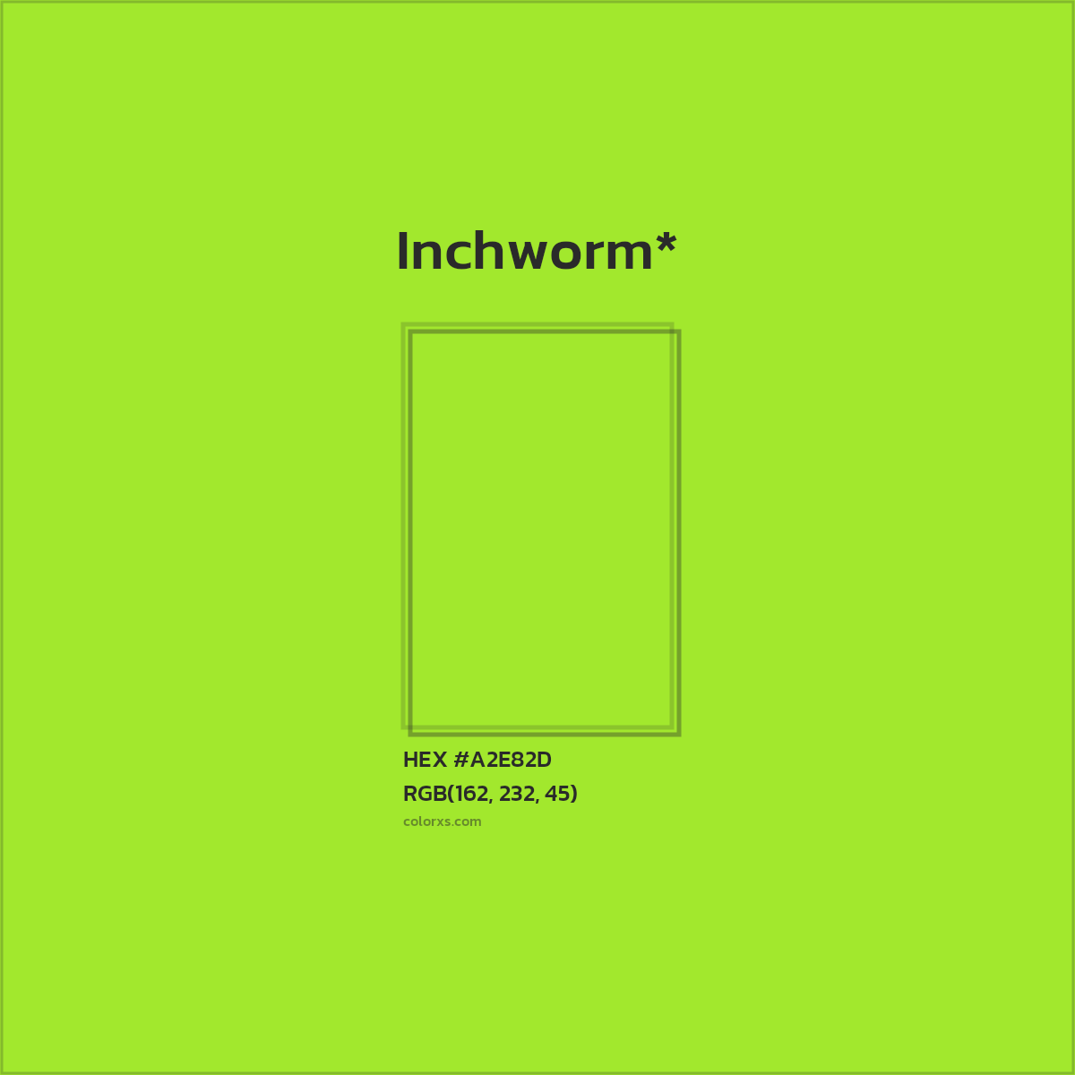 #A2E82D hex color. RGB, RYB, CMYK, HSL, HSV codes and color conversions. Matching color names, palettes, paints.