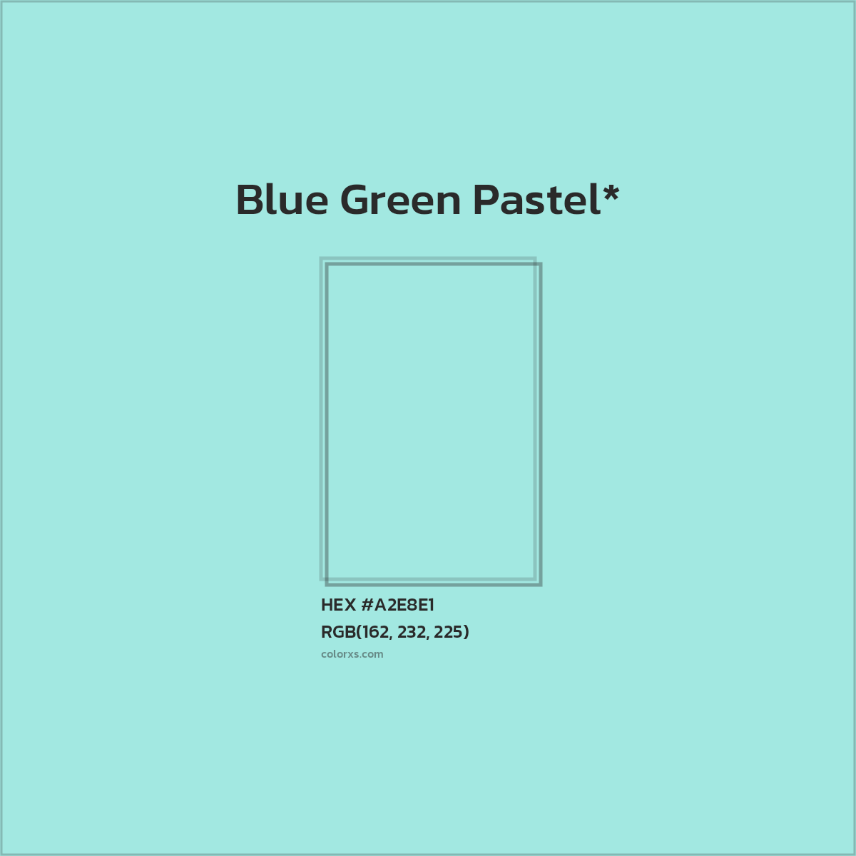 #A2E8E1 hex color. RGB, RYB, CMYK, HSL, HSV codes and color conversions. Matching color names, palettes, paints.