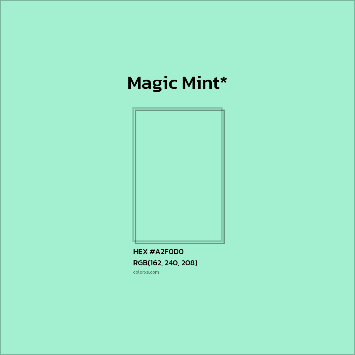 #A2F0D0 hex color. RGB, RYB, CMYK, HSL, HSV codes and color conversions. Matching color names, palettes, paints.