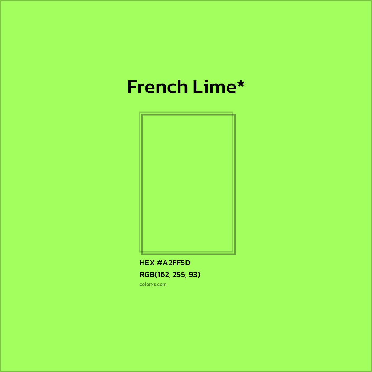 #A2FF5D hex color. RGB, RYB, CMYK, HSL, HSV codes and color conversions. Matching color names, palettes, paints.