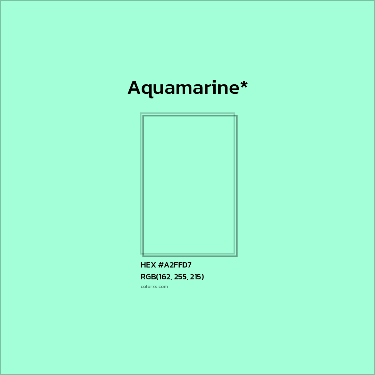 #A2FFD7 hex color. RGB, RYB, CMYK, HSL, HSV codes and color conversions. Matching color names, palettes, paints.