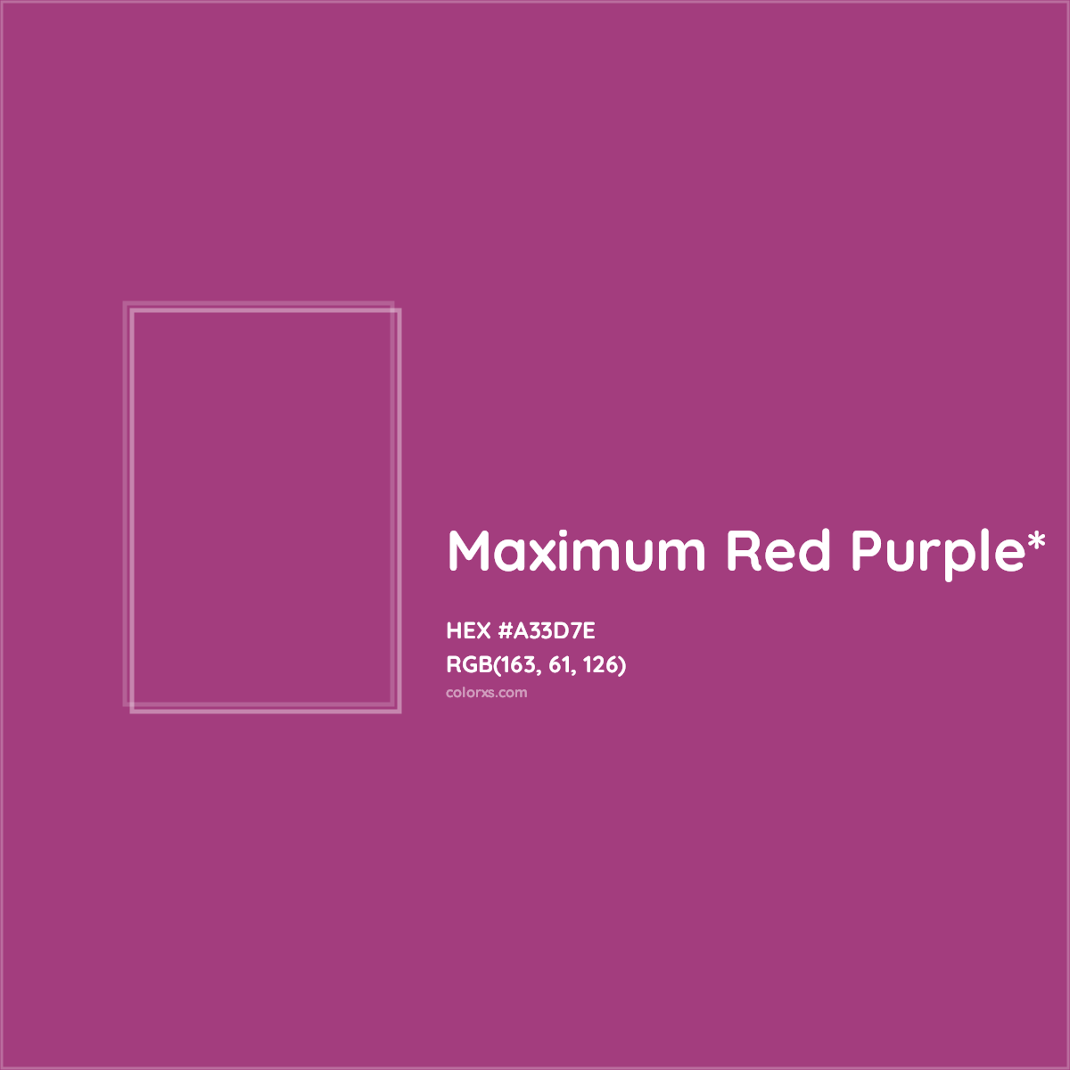 #A33D7E hex color. RGB, RYB, CMYK, HSL, HSV codes and color conversions. Matching color names, palettes, paints.