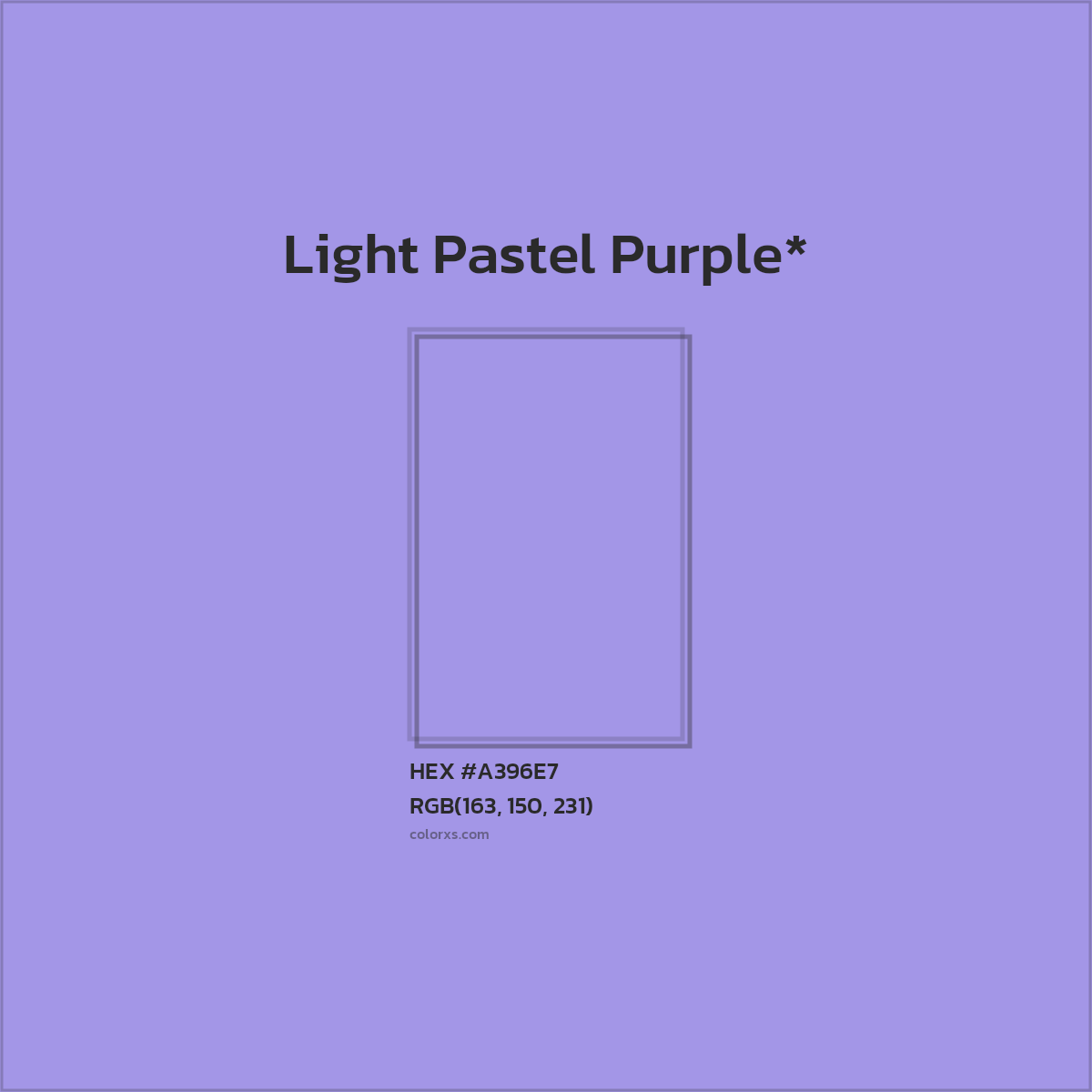 #A396E7 hex color. RGB, RYB, CMYK, HSL, HSV codes and color conversions. Matching color names, palettes, paints.