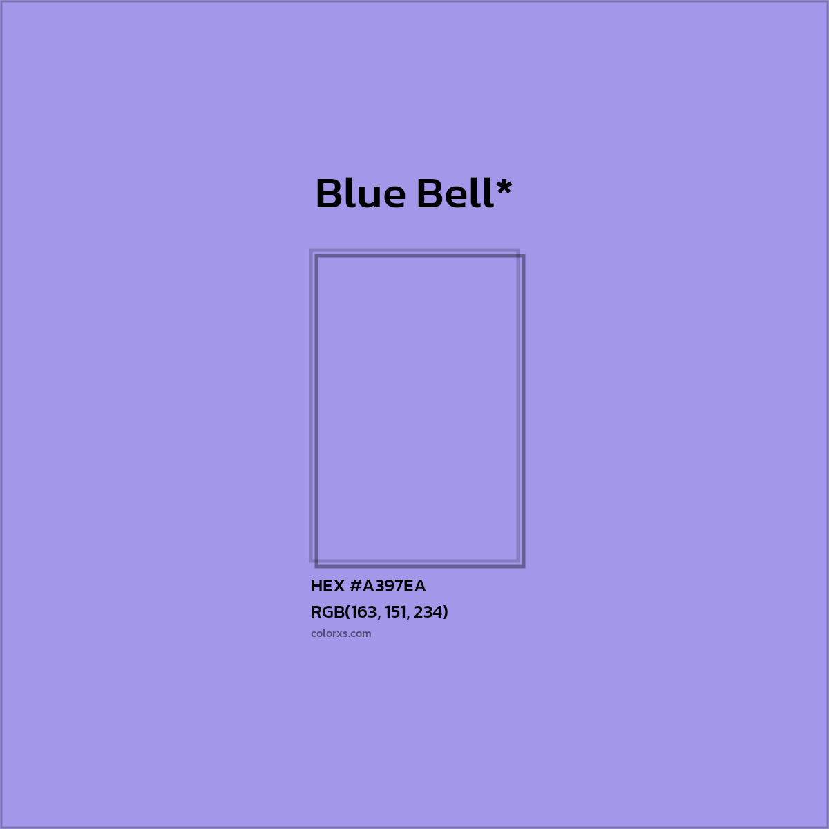 #A397EA hex color. RGB, RYB, CMYK, HSL, HSV codes and color conversions. Matching color names, palettes, paints.