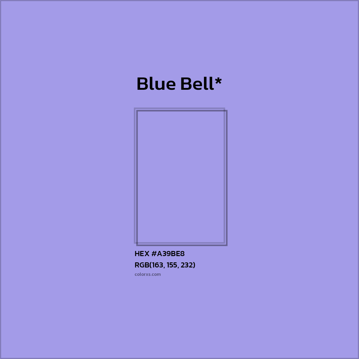 #A39BE8 hex color. RGB, RYB, CMYK, HSL, HSV codes and color conversions. Matching color names, palettes, paints.