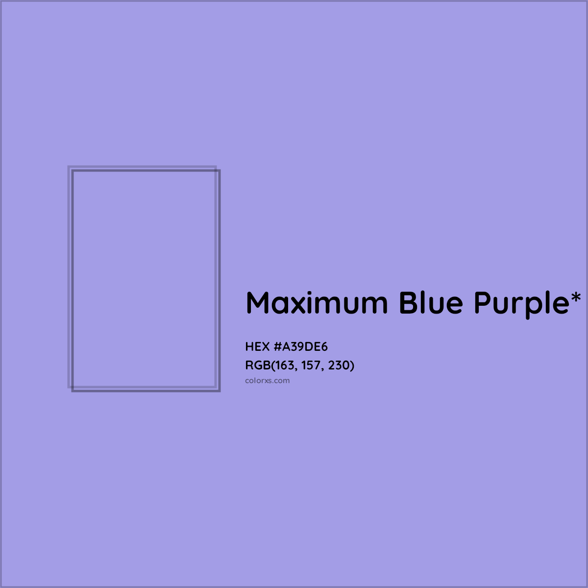 #A39DE6 hex color. RGB, RYB, CMYK, HSL, HSV codes and color conversions. Matching color names, palettes, paints.