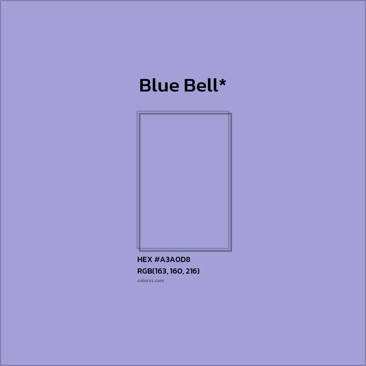 #A3A0D8 hex color. RGB, RYB, CMYK, HSL, HSV codes and color conversions. Matching color names, palettes, paints.