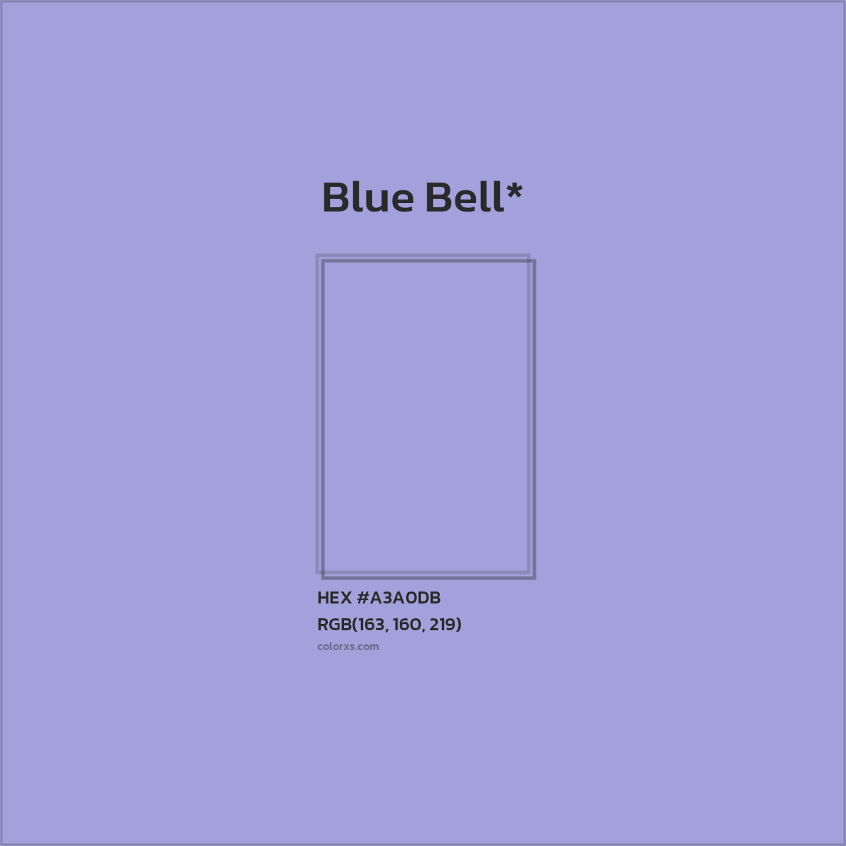#A3A0DB hex color. RGB, RYB, CMYK, HSL, HSV codes and color conversions. Matching color names, palettes, paints.